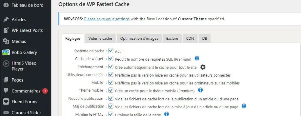 Fonctionnalités WP Fastest Cache sur WordPress