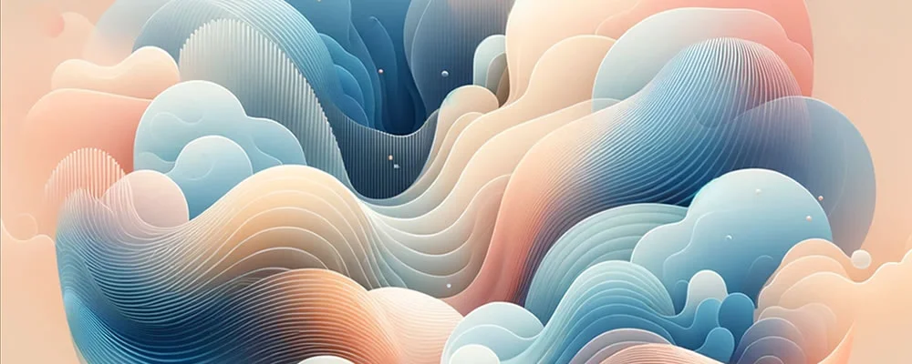 Voici une image qui illustre le concept de "Calming Rhythms". Cette image abstraite, avec ses formes fluides et sa palette de couleurs apaisantes, vise à évoquer la tranquillité et l'équilibre émotionnel, reflétant l'essence de cette tendance créative.