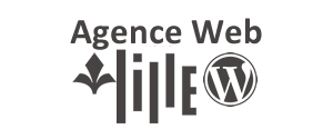 Logo de l'Agence Web Lille avec les icônes de WordPress et d'une fleur de lys.