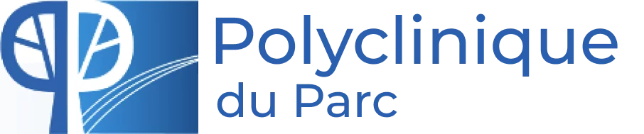 Logo de la Polyclinique du Parc avec un symbole d'arbre stylisé en bleu.