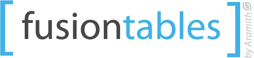 Logo de 'fusiontables' avec le texte en noir et bleu, et le nom 'by Aramith' sur le côté droit.