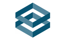 Logo représentant un design géométrique en forme de cube avec des tons de bleu, illustrant une structure tridimensionnelle.